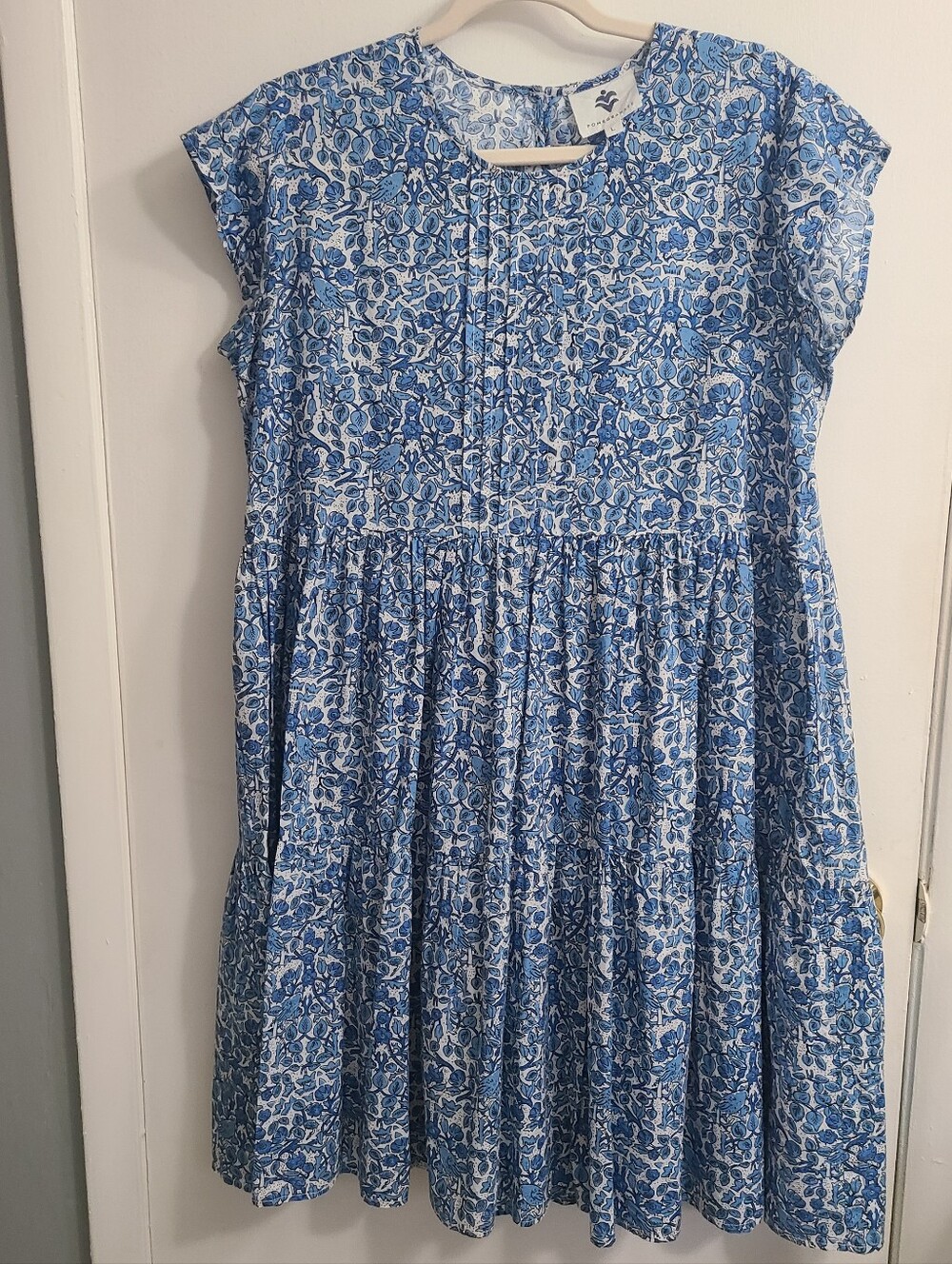 Pomegranate Women's Cotton Spring/Summer Comfy Blue FloralBird Print Dress S L